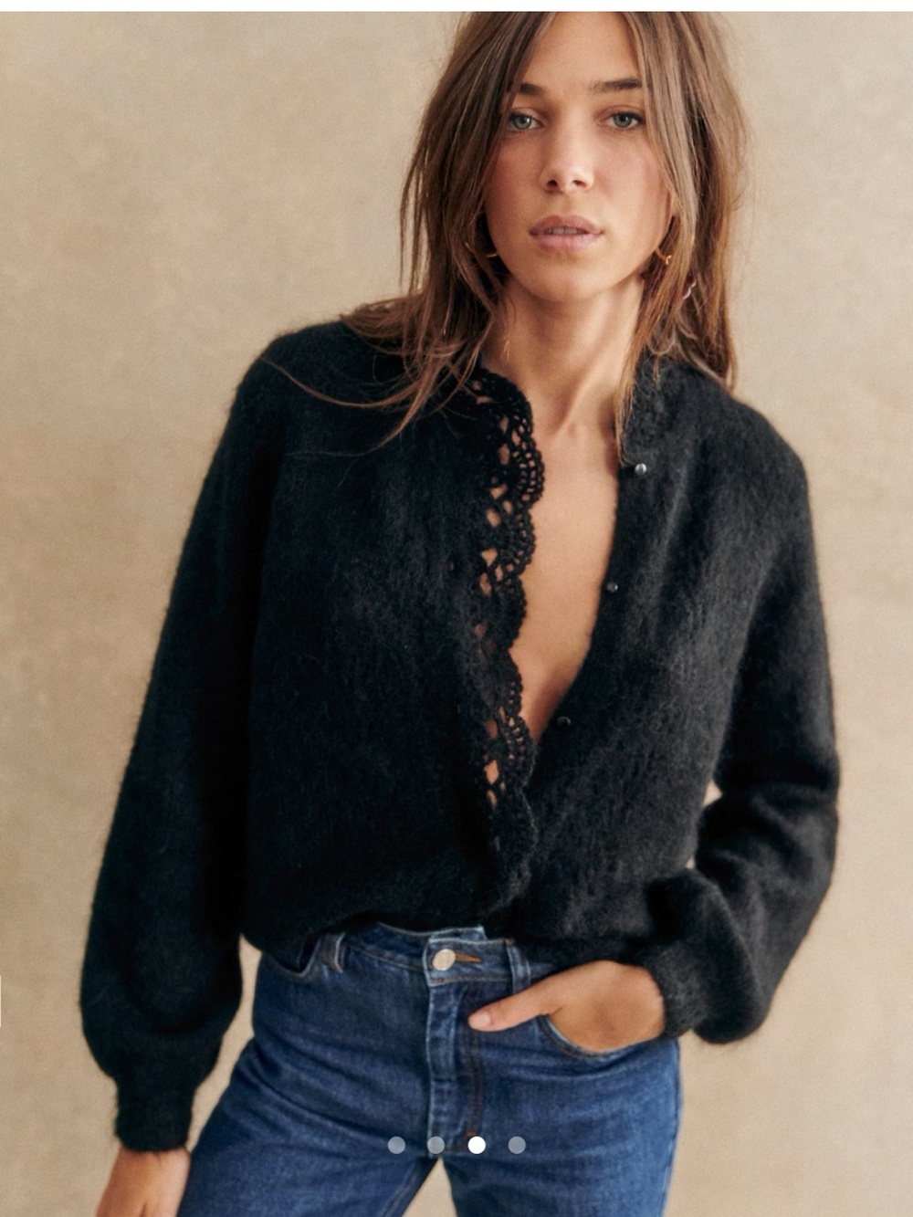 Sézane NWT Angie Scalloped-Edge Knit Cardigan Sweater